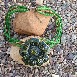 Five strand Necklace with Flower Pendant